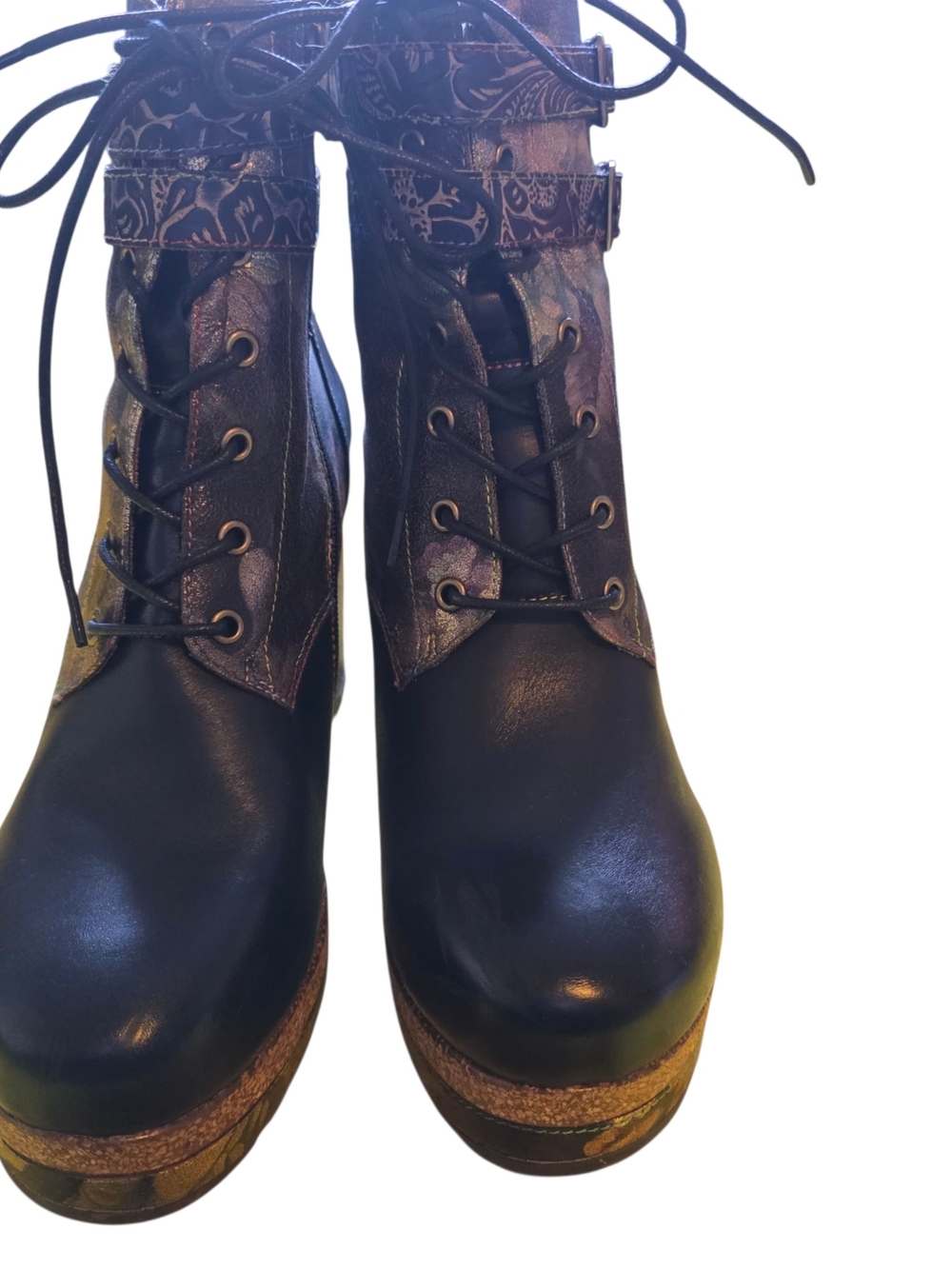 NWOT L'Artiste Mireia Floral Leather Ankle Platform Boots EU 41 US 10 Boho